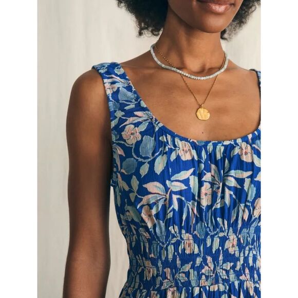 Faherty sunseeker blue ginger midi floral boho coastal cowgirl dress pockets XS - Picture 5 of 13